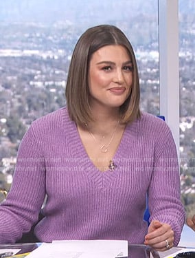 Carissa's purple ribbed v-neck sweater on E! News Daily Pop