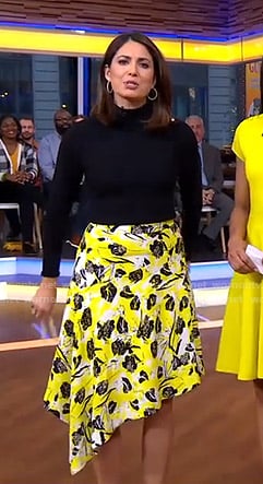 Cecilia's yellow floral asymmetric skirt on Good Morning America
