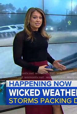 Ginger's black sweater and red slit skirt on Good Morning America