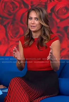 Ginger's red top and pleated ombre skirt on Good Morning America