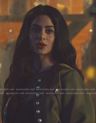 Isabelle's khaki bomber jacket with pearl buttons on Shadowhunters