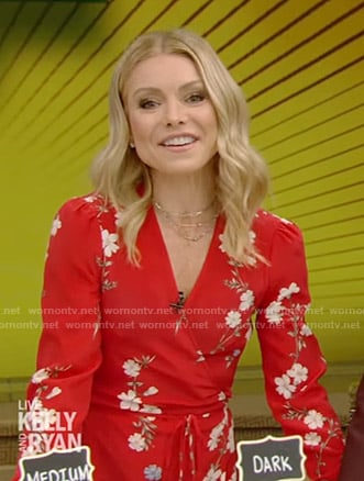 Kelly's red floral wrap dress on Live with Kelly and Ryan