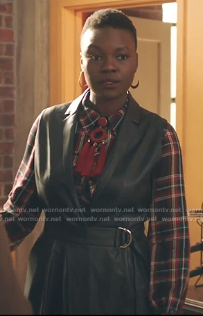 Mina's leather wrap dress on The Resident
