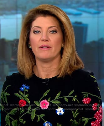 Norah's black floral embroidered dress on CBS This Morning