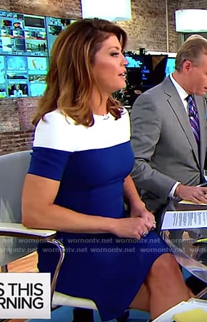 Norah's blue and white colorblock dress on CBS This Morning