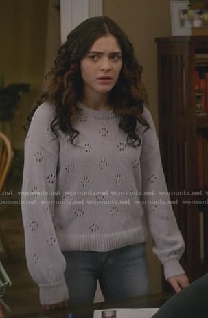Olive's purple pointelle sweater on Manifest