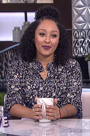 Tamera's navy floral jumpsuit on The Real