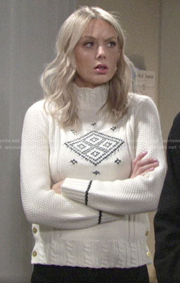 Abby's geometric print sweater on The Young and the Restless
