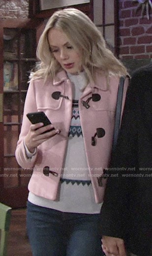 Abby's pink toggle coat on The Young and the Restless