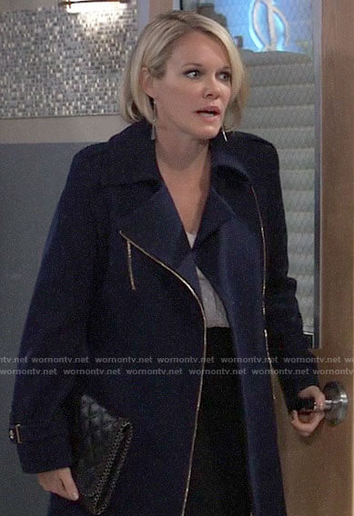 Ava's navy blue zip coat on General Hospital