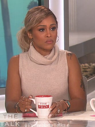 Eve's beige turtleneck sweater dress on The Talk