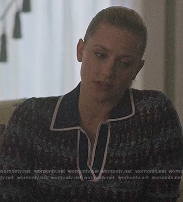 Betty's blue patterned polo sweater on Riverdale