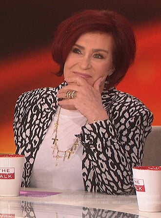 Sharon's black and white leopard print blazer on The Talk