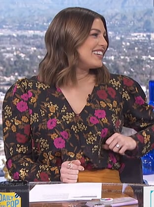 Carissa's black floral print bodysuit on E! News Daily Pop