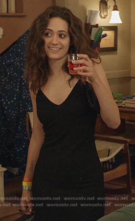 Fiona's black metallic midi dress on Shameless