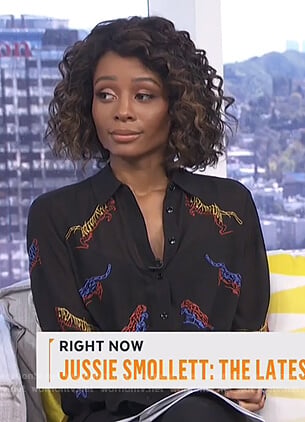 Zuri's black tiger embroidered blouse on Live from E!