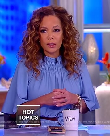 Sunny's blue smocked neck dress on The View