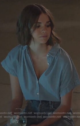 Callie's blue chambray button down blouse on Good Trouble