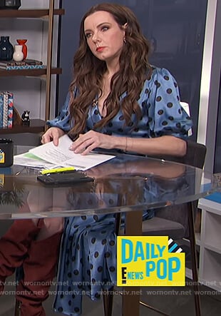 Melanie's blue polka dot wrap dress on E! News Daily Pop