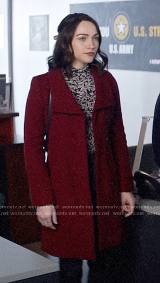 Cara's red wrap coat on God Friended Me