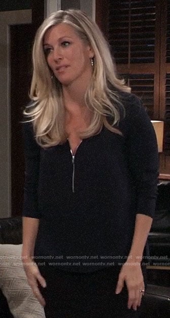 Carly's black zip-neck blouse on General Hospital
