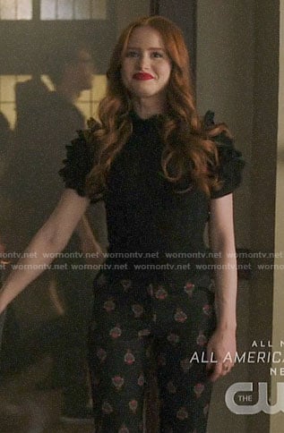 Cheryl's black ruffled sleeve top on Riverdale