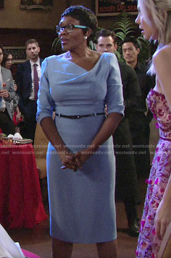 Club Manager's blue dress on The Young and the Restless