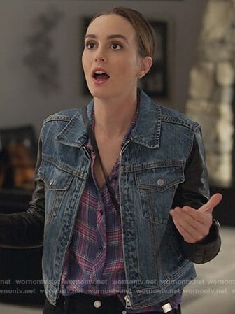 Angie's leather sleeve denim jacket on Single Parents