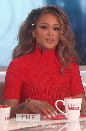 Eve's red short sleeve knit sweater on The Talk