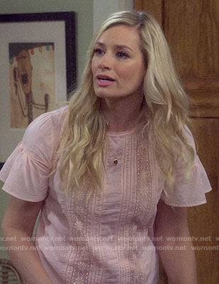 Gemma's pink lace inset top on The Neighborhood