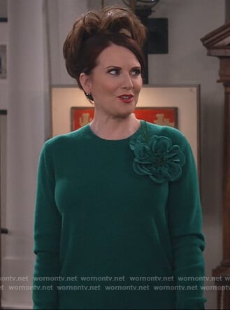 Karen's green floral applique sweater on Will and Grace