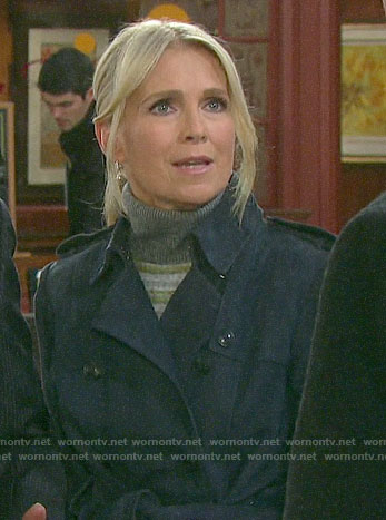 Jennifer's blue suede trench coat on Days of our Lives