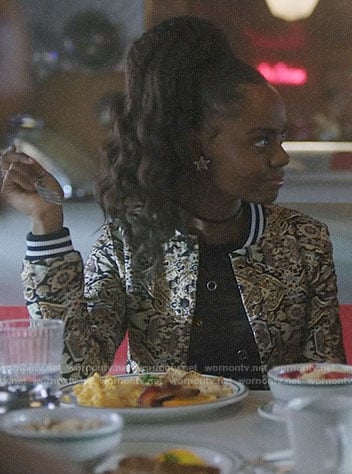 Josie's tapestry print bomber jacket on Riverdale