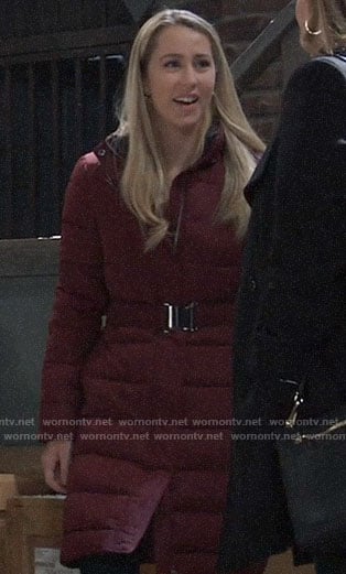 Josslyn's red belted puffer coat on General Hospital