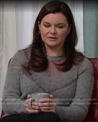 Katie's grey sweater with metallic inset on The Bold and the Beautiful