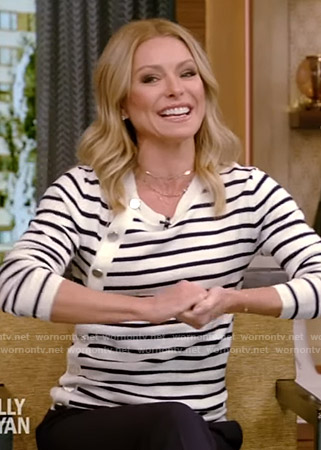 Kelly's striped button detail sweater on Live with Kelly and Ryan