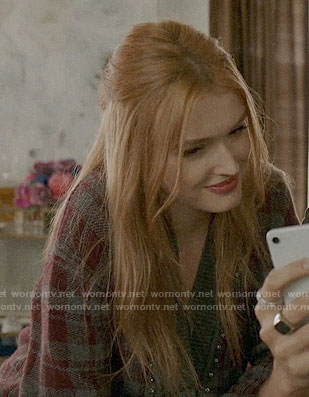 Kirby's studded plaid cardigan on Dynasty