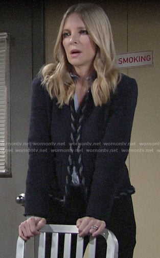 Christine's navy tweed jacket on The Young and the Restless
