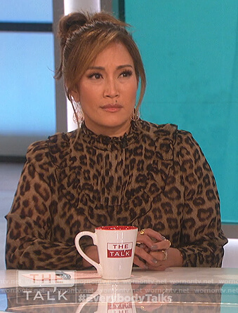 Carrie's leopard print ruffle blouse on The Talk