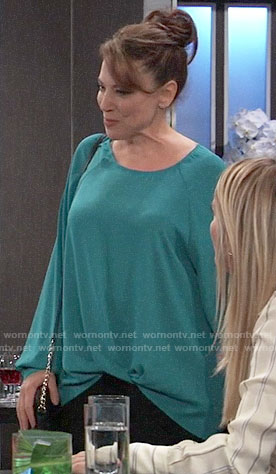 Liesl's teal tuck front blouse on General Hospital
