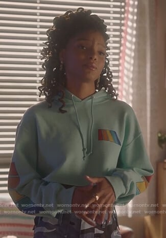 Skylar's light blue cropped hoodie on Grown-ish