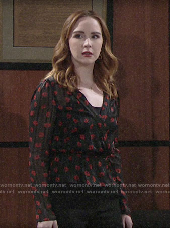 Mariah's black and red floral blouse on The Young and the Restless