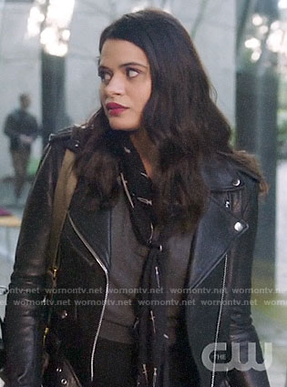 Mel's leather jacket and sword print scarf on Charmed