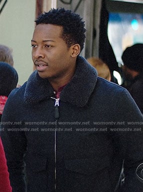 Miles's black shearling collar jacket on God Friended Me