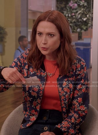 Kimmy's floral bomber jacket on Unbreakable Kimmy Schmidt