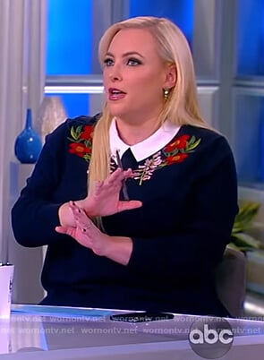 Meghan's navy floral embroidered sweater on The View