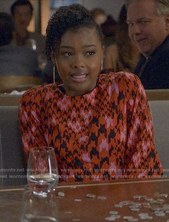 Niecy's red houndstooth dress on Black-ish