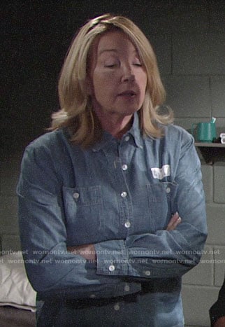 Nikki's chambray prison shirt on The Young and the Restless