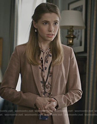 Stevie's pink floral tie neck top on Madam Secretary