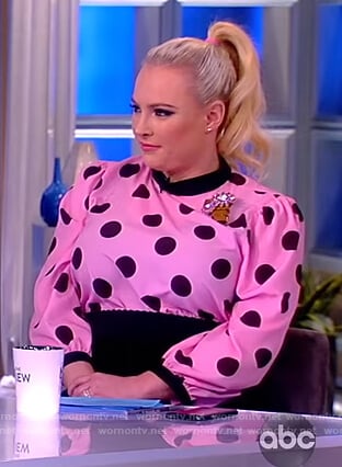 Meghan's pink polka dot tie cuff blouse on The View